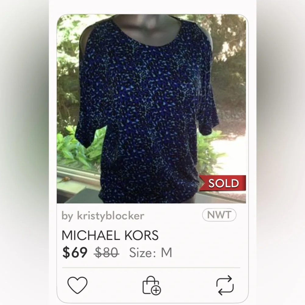 🌞 Michael Kors NWT Elegant Blue & Black Cowl Drape Neck blouse women size XL